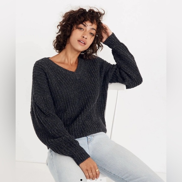 Madewell Pleat-Sleeve Pullover Sweater in Ashland Slate Drake Gray Size Large - Picture 1 of 11